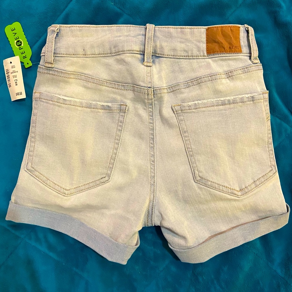 🏷️ BNWT AEROPOSTALE JEAN SHORTS~SZ 00~PREMIUM SERIOUSLY STRETCHY~HIGH RISE
